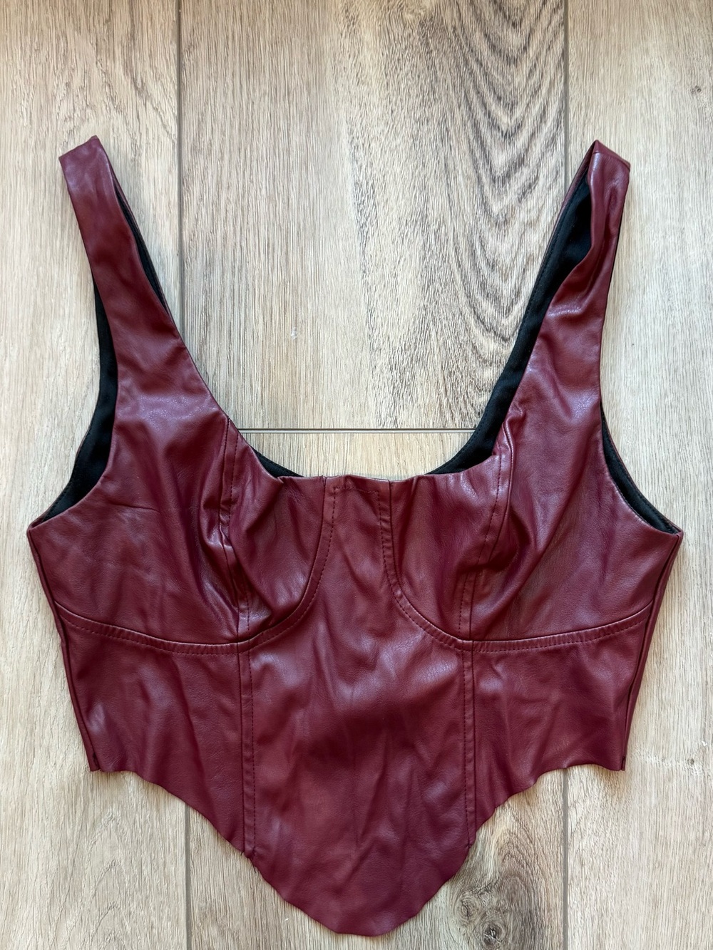 ASOS Burgundy Faux Leather Corset Bodysuit